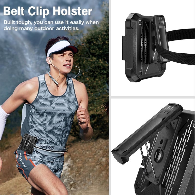 Vego for Galaxy Z Flip 7 Case, 360° Rotatable Ring Kickstand & Belt Clip Holster & Tempered Glass Camera Screen Protector & Hinge Protection, Shockproof Case for Samsung Flip 7 5G - Black - Image 4